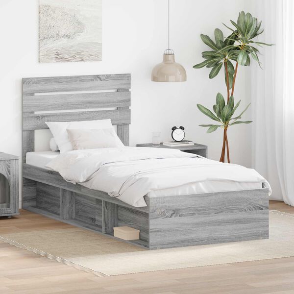 vidaXL Bed Frame Grey Sonoma 75 x 190 cm Solid Pine Wood