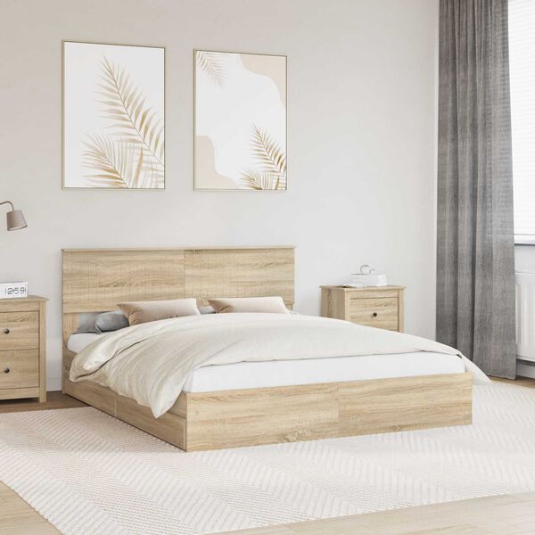 vidaXL Storage Bed with Drawer Sonoma Oak 160 x 200 cm Engineered Wood