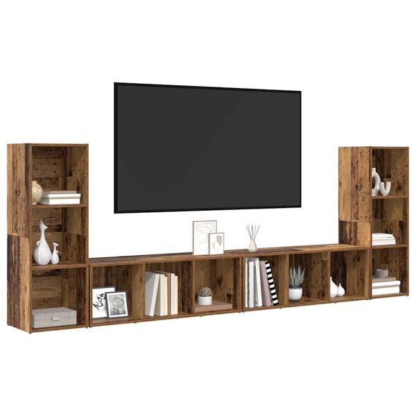 vidaXL TV Cabinet Set Wall-mounted 4 pcs Old Wood 37 x 35 x 107.5 cm