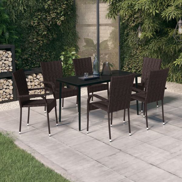 vidaXL 7 Piece Garden Dining Set Brown and Black