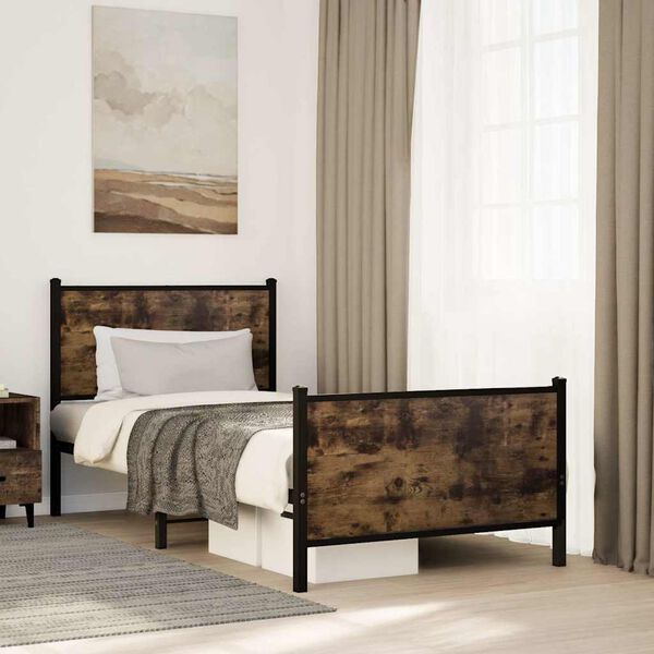 vidaXL Metal Bed Frame without Mattress Smoked Oak 80x200 cm