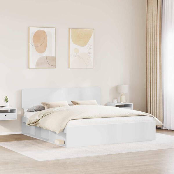 vidaXL Bed Frame with Headboard White 180 x 200 cm Solid Pine Wood