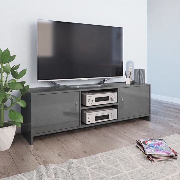 vidaXL TV Cabinet High Gloss Grey 120x30x37.5 cm Engineered Wood