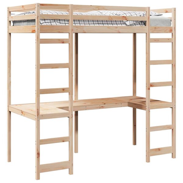 vidaXL Loft Bed Frame Natural 90 x 200 cm Solid Pine Wood