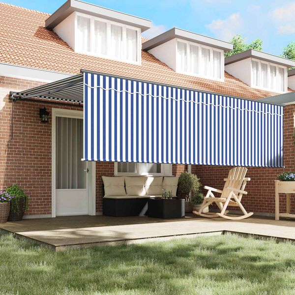 vidaXL Retractable Awning Manual Blue and White 400 x 300 cm