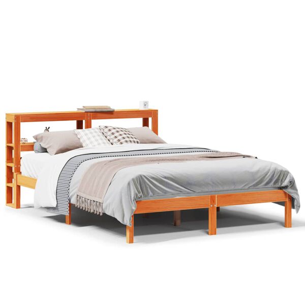 vidaXL Bed Frame with Headboard without Mattress Wax Brown 135x190 cm Double