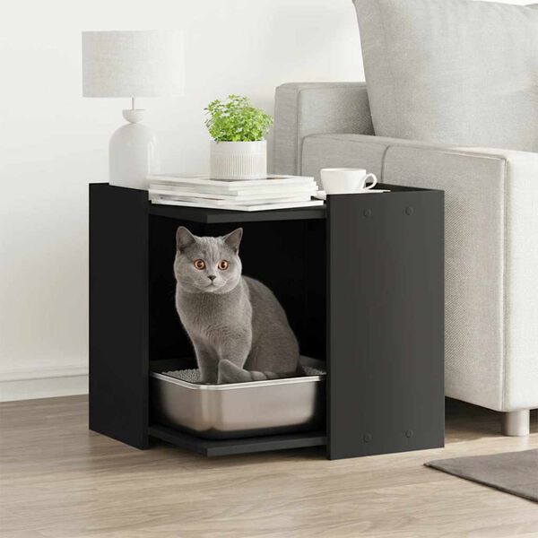 vidaXL Cat Litter Box Enclosure Black 53x53x51 cm Engineered Wood