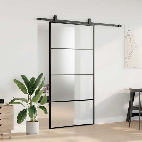 vidaXL Sliding Door with Hardware Set Black 102.5x205 cm ESG Glass