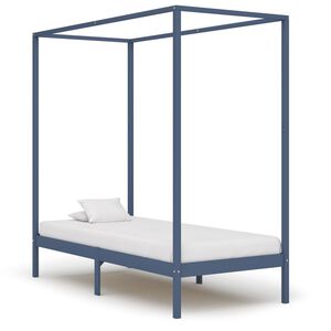 vidaXL Canopy Bed Frame without Mattress Grey Solid Wood 90x200 cm