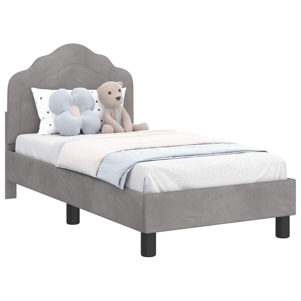 vidaXL Toddler Bed Frame with Headboard Light Grey 70 x 140 cm Velvet