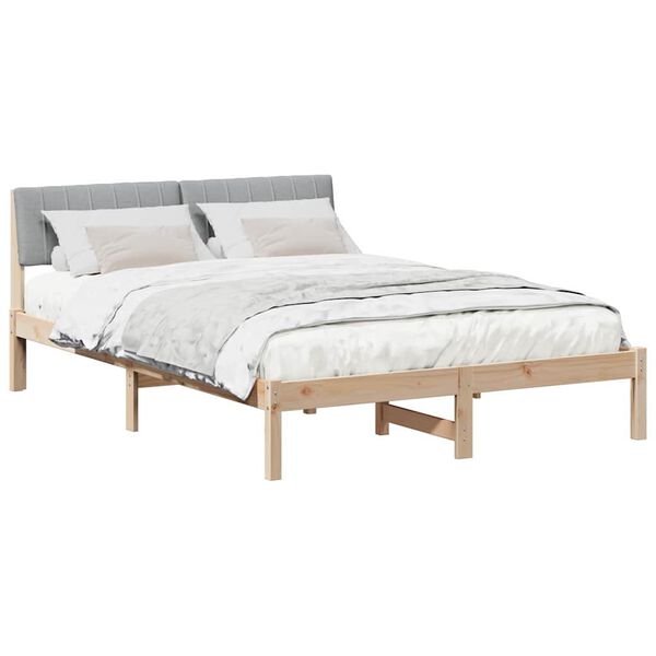 vidaXL Bed frame Brown and light grey 140 x 190 cm Solid pine wood