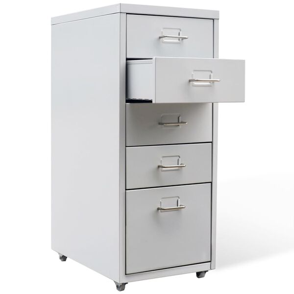 vidaXL File Cabinet with 5 Drawers Grey 68.5 cm Steel