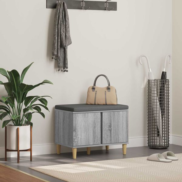 vidaXL Hall Bench with Cushion with Door Grey Sonoma 60 x 38 x 46 cm
