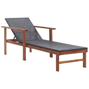 vidaXL Sun Lounger Poly Rattan and Solid Acacia Wood Black
