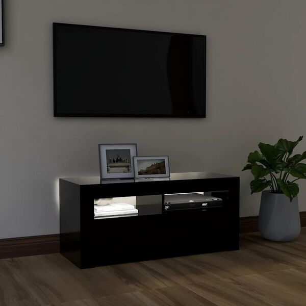 vidaXL TV Cabinet with LED Lights Black 90x35x40 cm