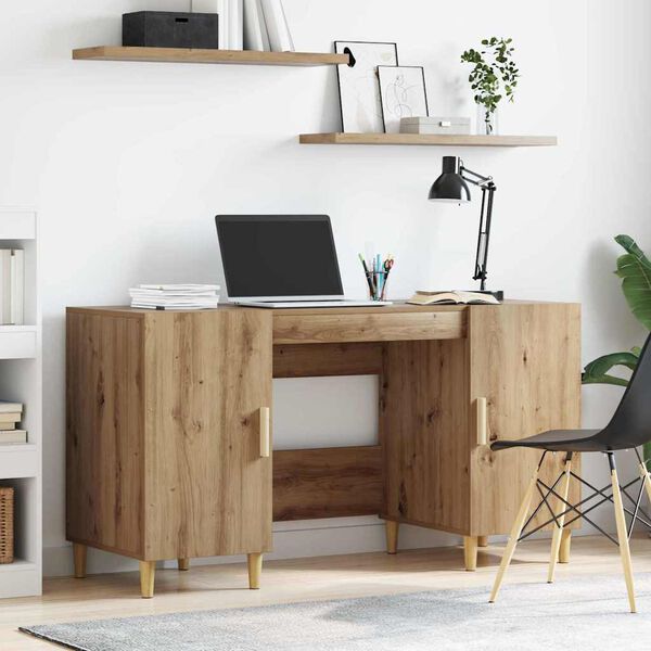 vidaXL Desk with Shelf Artisan Oak 140 x 50 x 75 cm Engineered Wood
