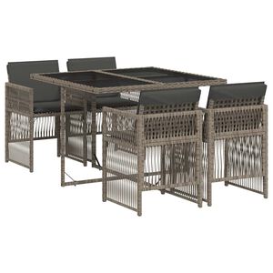 vidaXL Garden Dining Set | Grey | PE Rattan, Powder-Coated Steel, Tempered Glass