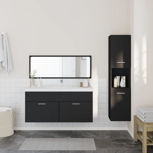 vidaXL 3 Piece Bathroom Furniture Set Black Engineered Wood