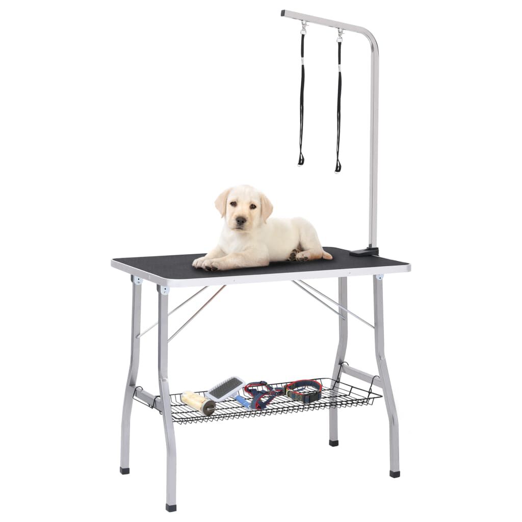 vidaXL Adjustable Dog Grooming Table with 2 Loops and Basket vidaXL