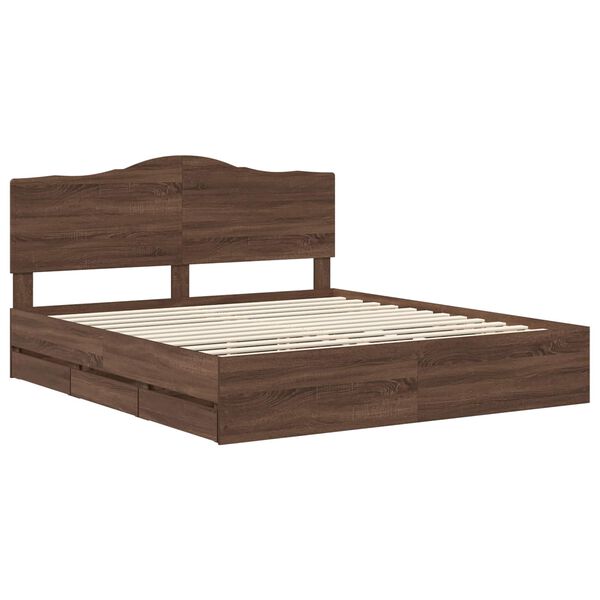 vidaXL Bed Frame with Drawer Brown Oak 200 x 200 cm Engineer Wood