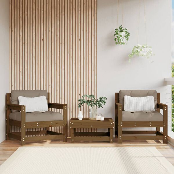 vidaXL Garden Chairs with Cushions 2 pcs Honey Brown Solid Wood Pine