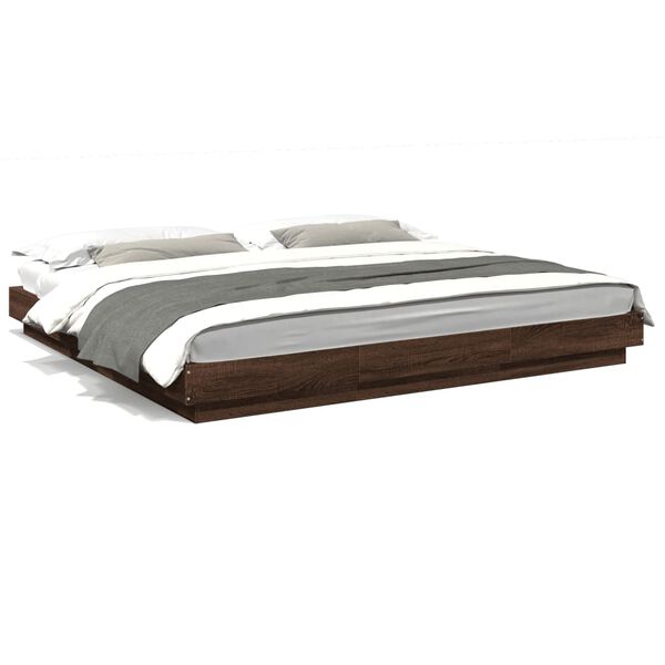 vidaXL Bed Frame with LED Lights without Mattress Brown Oak 200x200cm