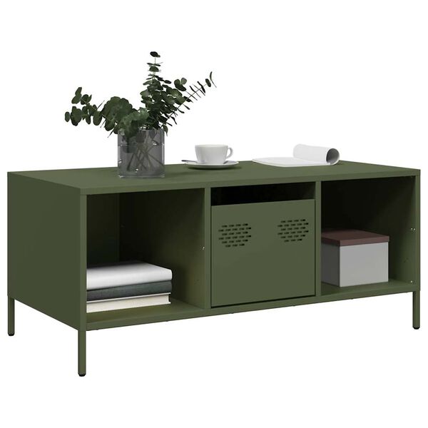 vidaXL Coffee Table Olive Green 101.5x50x43.5 cm Cold-rolled Steel