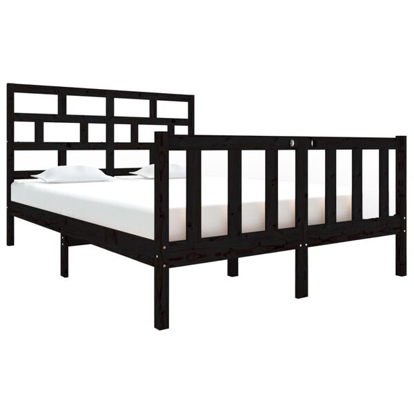 vidaXL Bed Frame without Mattress Black Solid Wood Pine Double