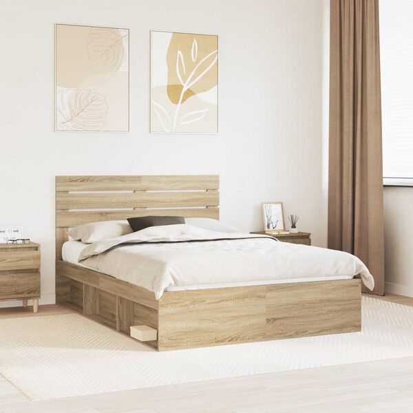 vidaXL Bed Frame with Headboard Sonoma 140 x 200 cm Solid Pine Wood