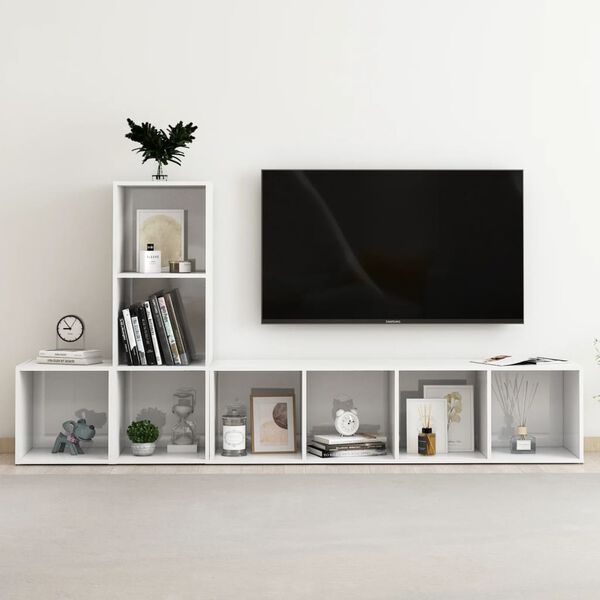 vidaXL 3 Piece TV Cabinet Set High Gloss White Engineered Wood