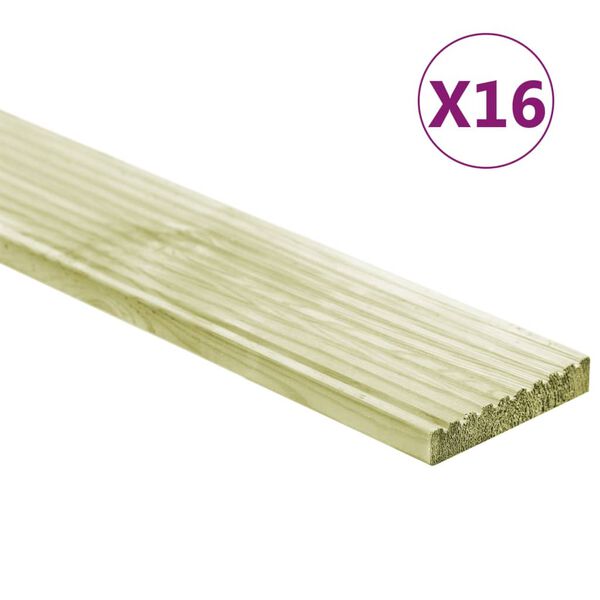 vidaXL Decking Boards 16 pcs 2.32 m&sup2; 1m Impregnated Solid Wood Pine