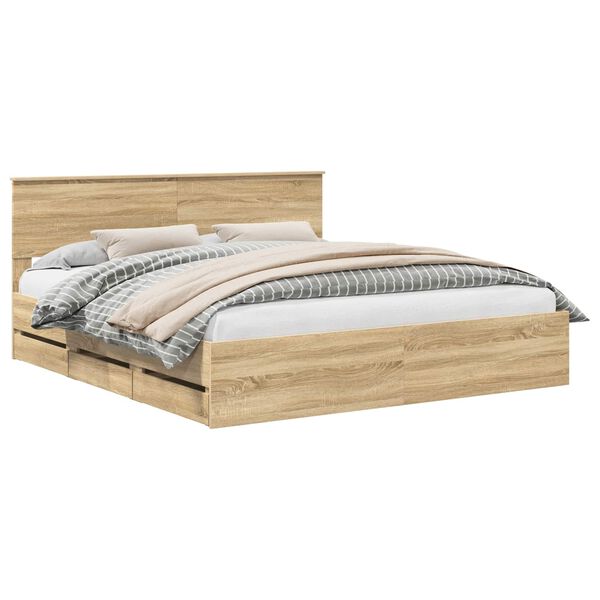 vidaXL Bed Frame with Drawer Sonoma Oak 200 x 200 cm Engineer Wood