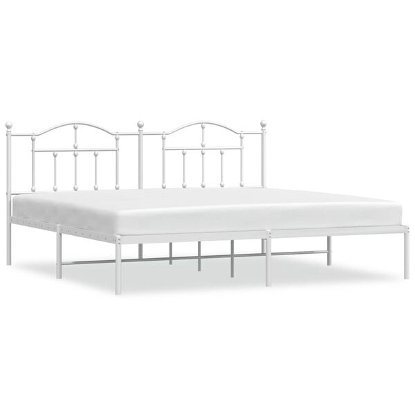 vidaXL Metal Bed Frame without Mattress with Headboard White 193x203cm