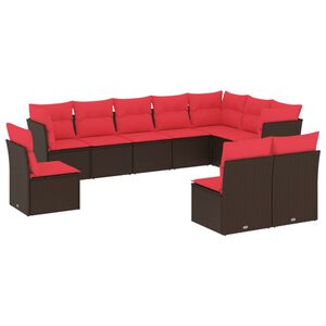 vidaXL 10 Piece Garden Sofa Set with Cushions Brown Poly Rattan