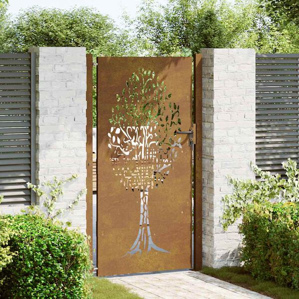 vidaXL Garden Gate 100x175 cm Corten Steel Tree Design