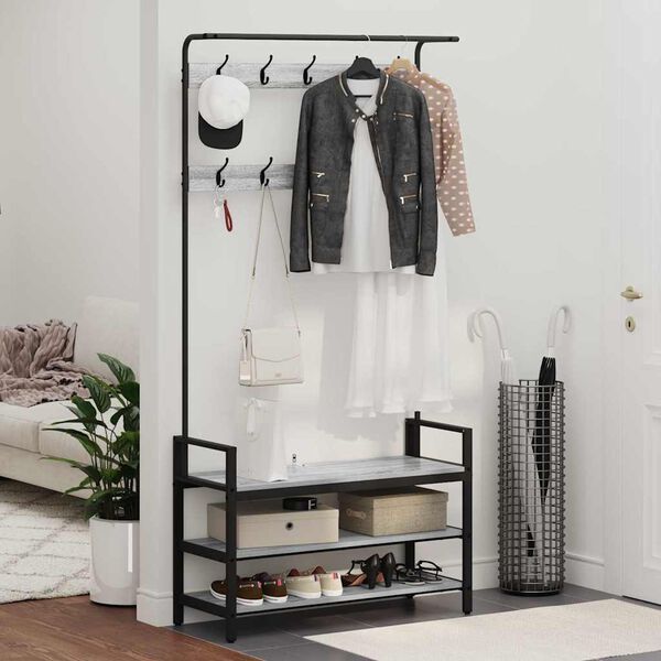 vidaXL Coat Rack Grey Sonoma 95 x 34 x 184 cm Engineered wood