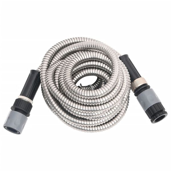 vidaXL Garden Hose with Spray Nozzle Silver 0.6" 15 m Stainless Steel