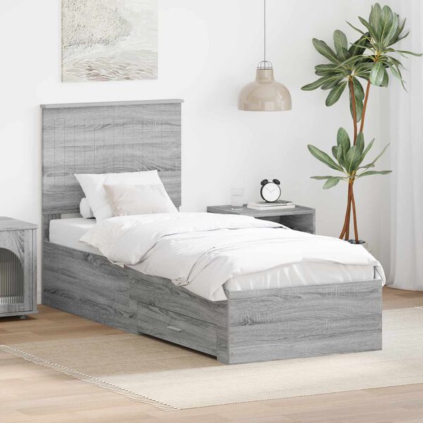 vidaXL Bed Frame Grey Sonoma and Silver 70 x 190 cm Engineered Wood