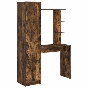 vidaXL Desk with Shelf with Storage with Door 2 pcs Smoked Oak