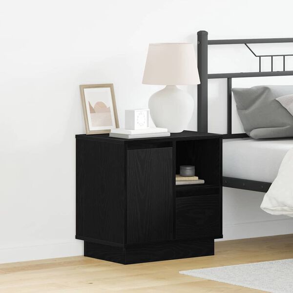 vidaXL Bedside Cabinet with Drawer 2 pcs Black Oak 50 x 34.5 x 50 cm