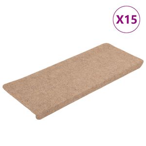 vidaXL Stair Mats Self-adhesive 15 pcs 65x24,5x3,5 cm Beige