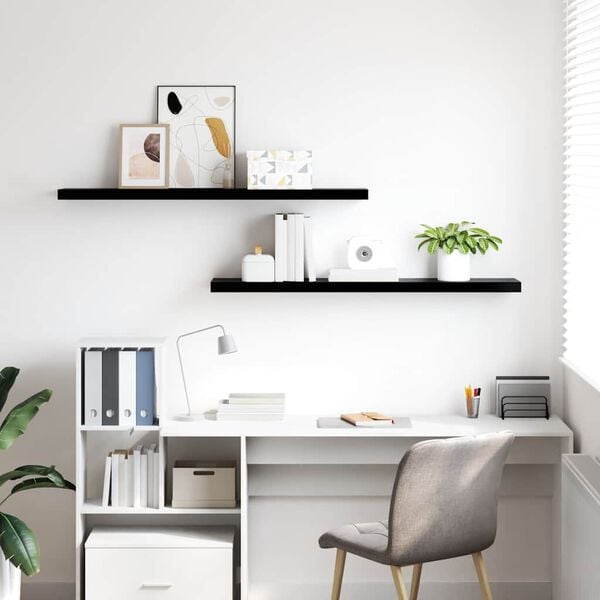 vidaXL Floating Wall Shelves 2 pcs High Gloss Black 120x23.5x3.8 cm MDF