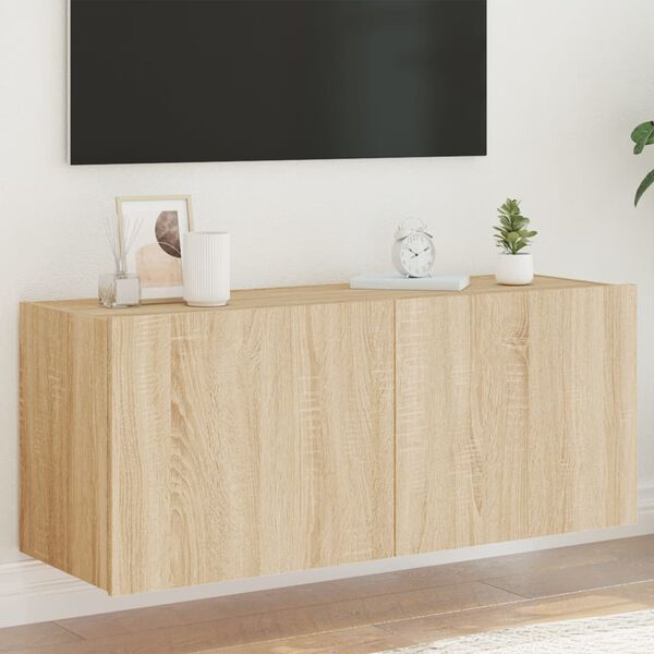 vidaXL TV Wall Cabinet with LED Lights Sonoma Oak 100x35x41 cm