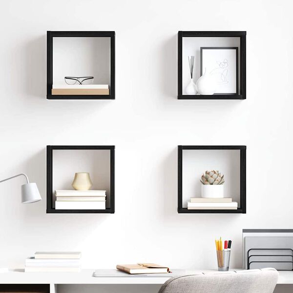 vidaXL Wall Shelves with Shelf Wall-mounted Black Oak Engineered Wood