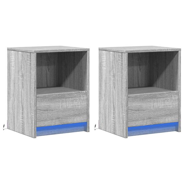 vidaXL Bedside Cabinets with LED Lights 2 pcs Grey Sonoma Engineered Wood