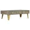 vidaXL Coffee Table Solid Mango Wood Grey with Brass 110x60x35 cm