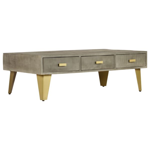 vidaXL Coffee Table Solid Mango Wood Grey with Brass 110x60x35 cm