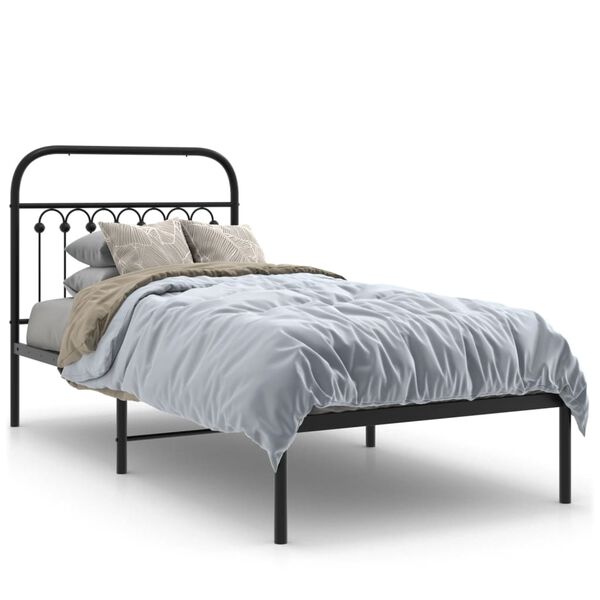 vidaXL Metal Bed Frame without Mattress with Headboard Black 90x200cm