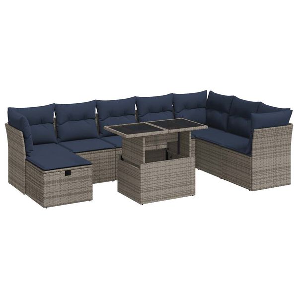 vidaXL 9 Piece Garden Sofa Set with Cushions Grey Poly Rattan Acacia