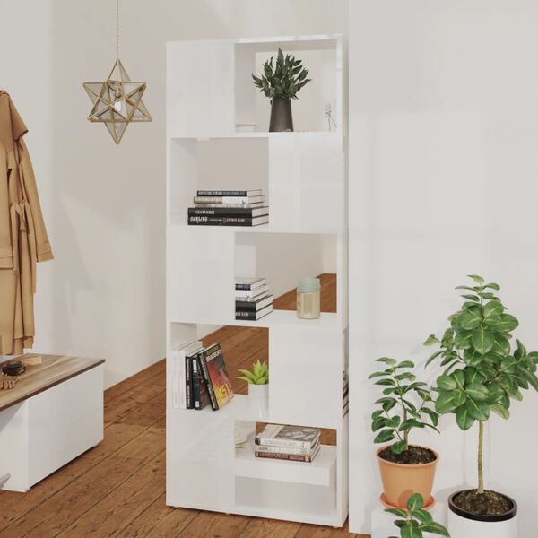 vidaXL Book Cabinet Room Divider High Gloss White 60x24x155 cm